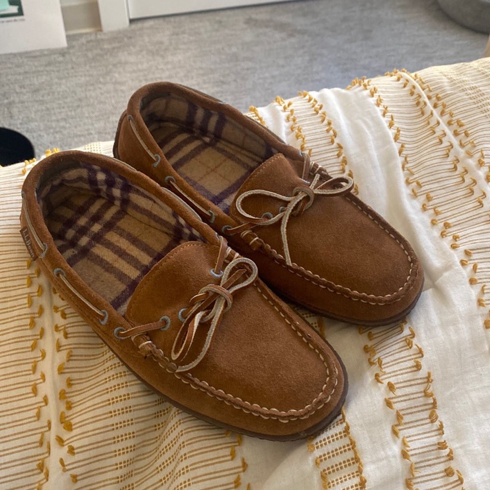 L.L. Bean Handsewn Slipper II Suede Flannel Lined Women's Size 8